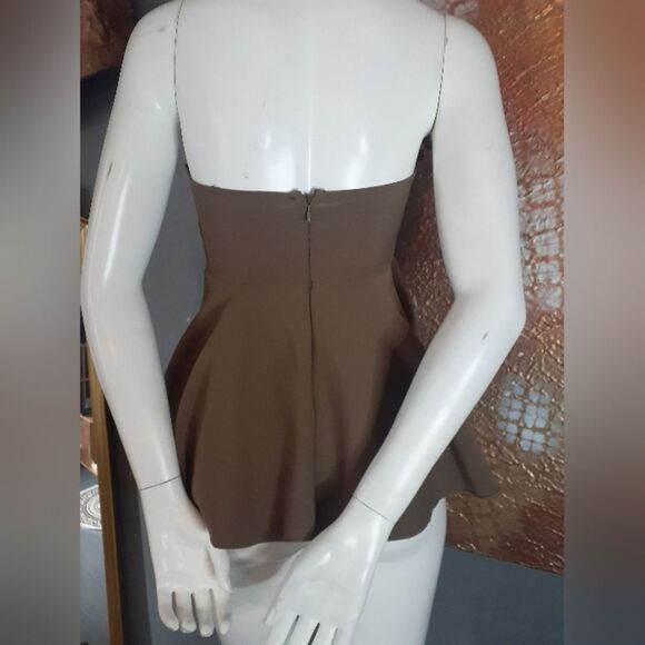 Zara Strapless Mocha Brown Peplum Top - Picture 3 of 11